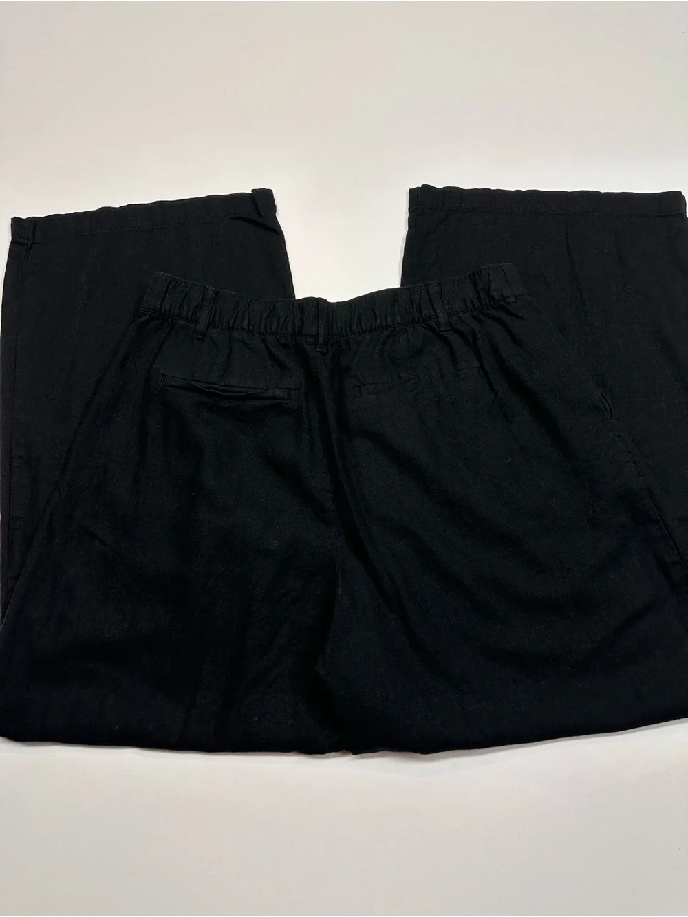 GAP Black Wide-Leg Linen Blend High-Rise Easy Trousers Pleated Pants Size 14